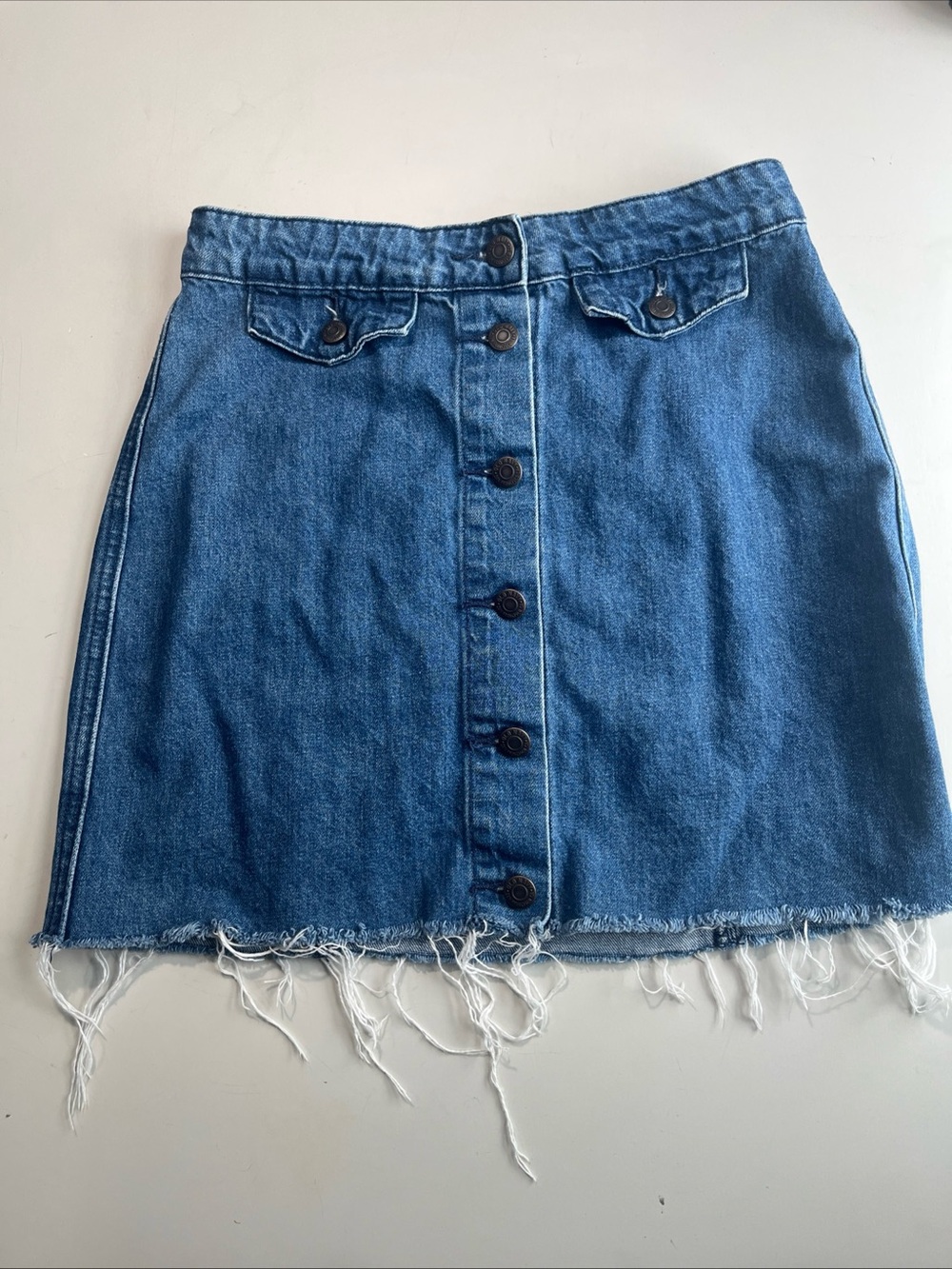 Old Navy Blue Denim Button-Front Mini Skirt with Frayed Hem